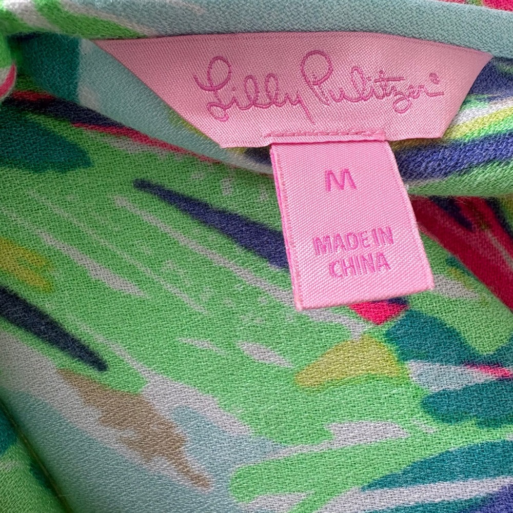 Lilly Pulitzer Anamaria Shift Dress M Multicolor Tropical Palm Leaf V-Back Bold - Picture 6 of 9